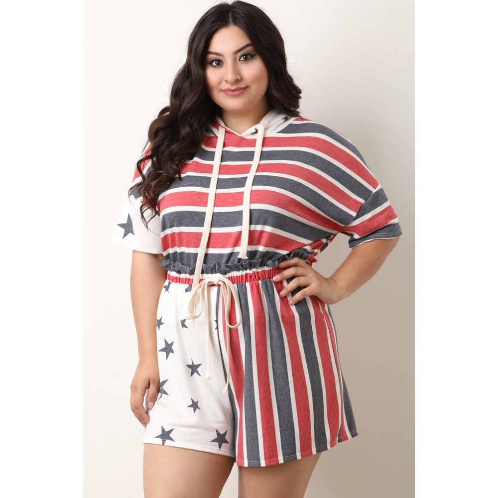 Stars And Stripes Hoodie Top With Shorts Set - Picture 5 of 6